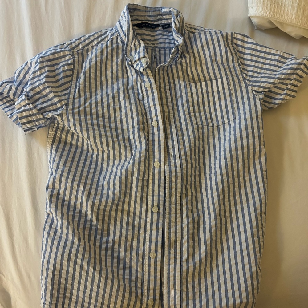 Janie and Jack blue and white seersucker short sleeve button down